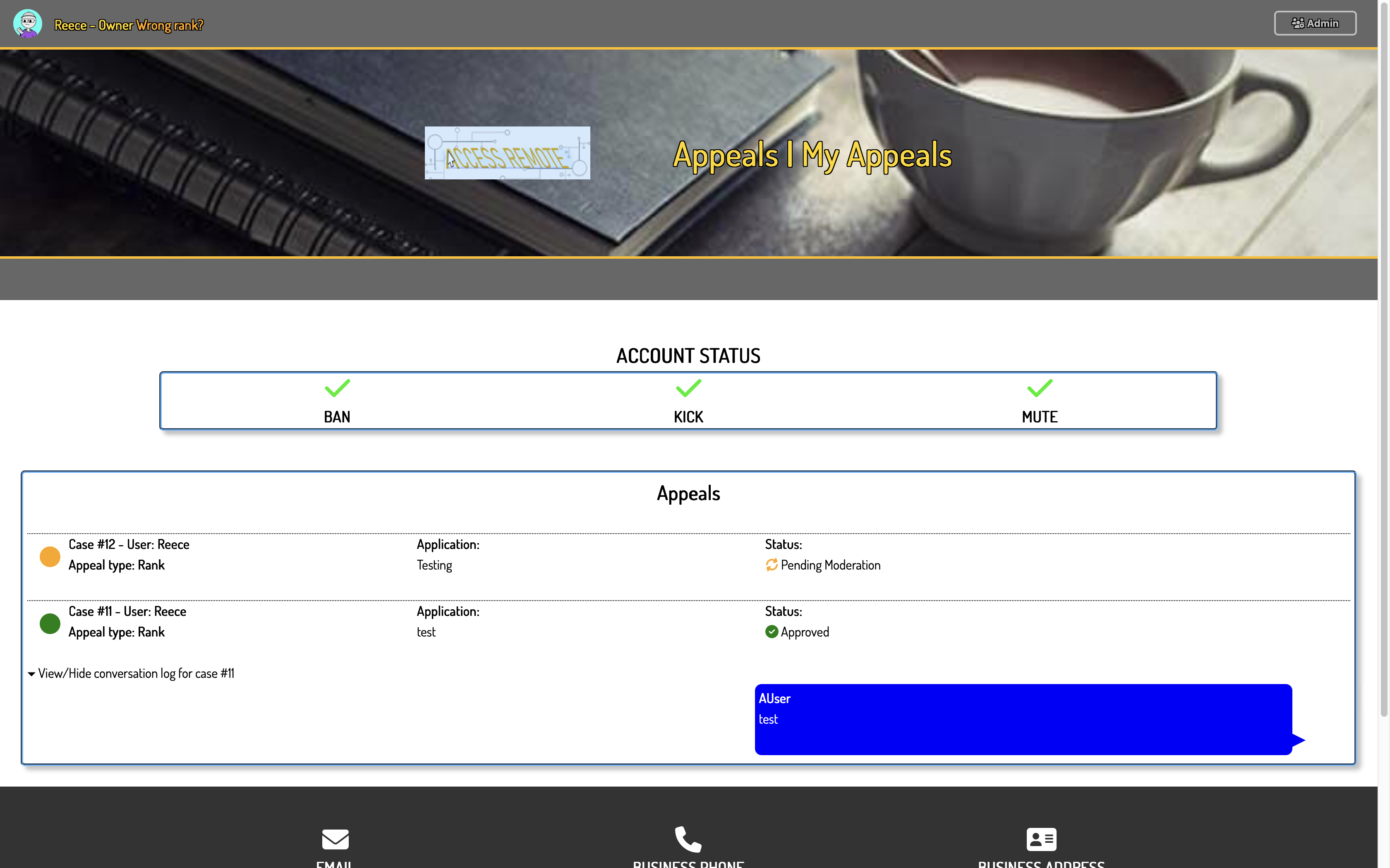 User Appeals Page