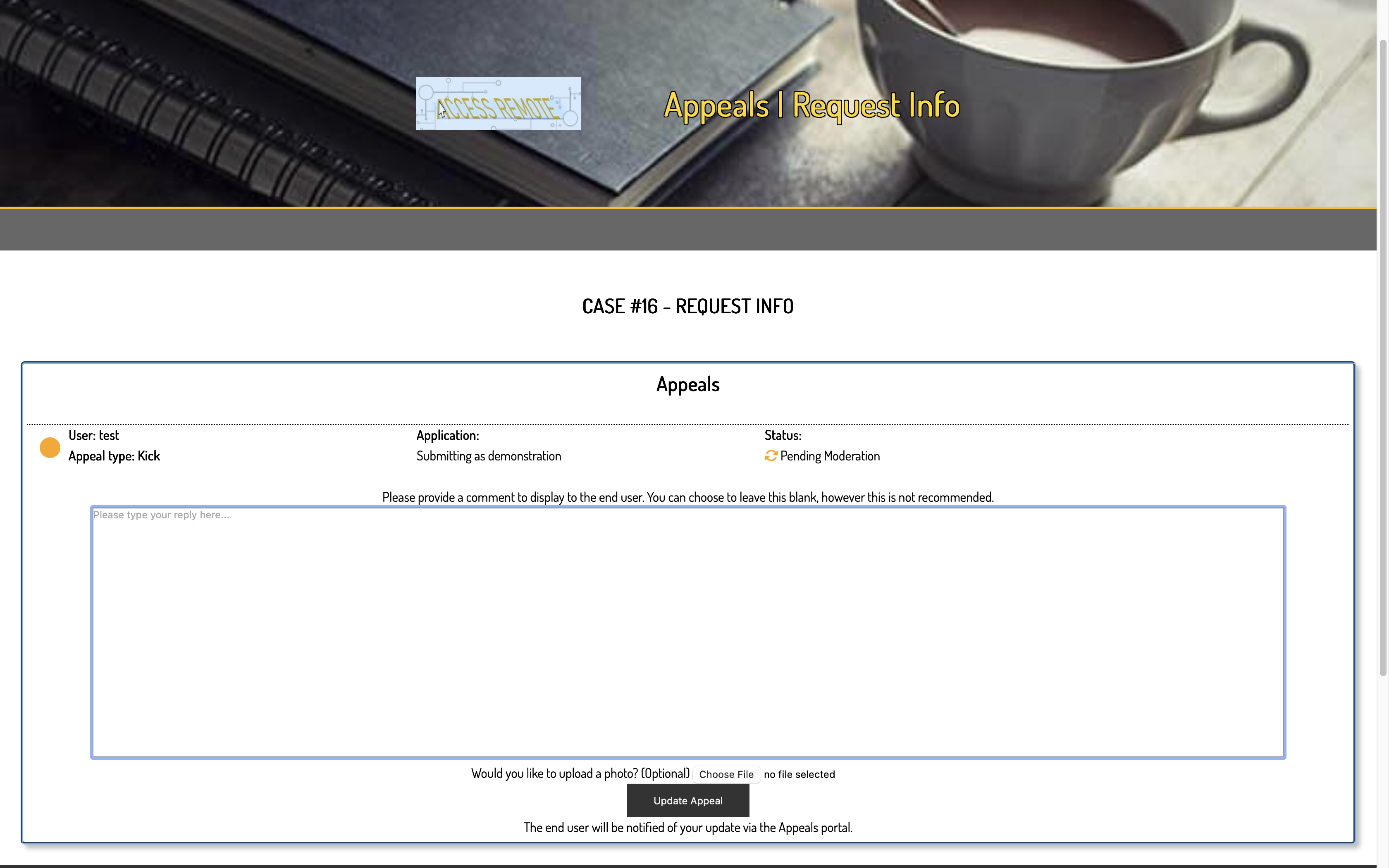 Update Appeal Page